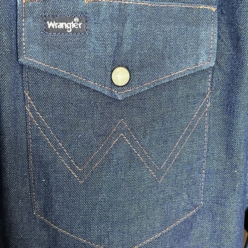 Wrangler Sherpa Fleece Lined Denim Shirt Dark Wash Button Up Pockets Men's XLT   - Picture 6 of 11